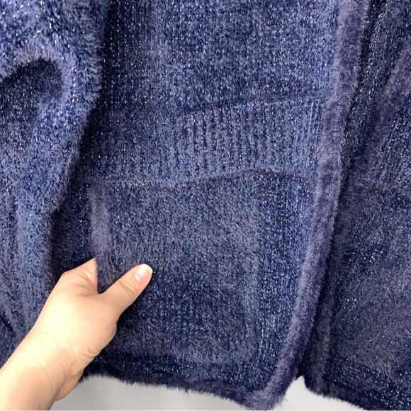 Anthropologie Pilcro fluffy fuzzy one size navy blue sparkly cardigan women’s - Picture 5 of 7
